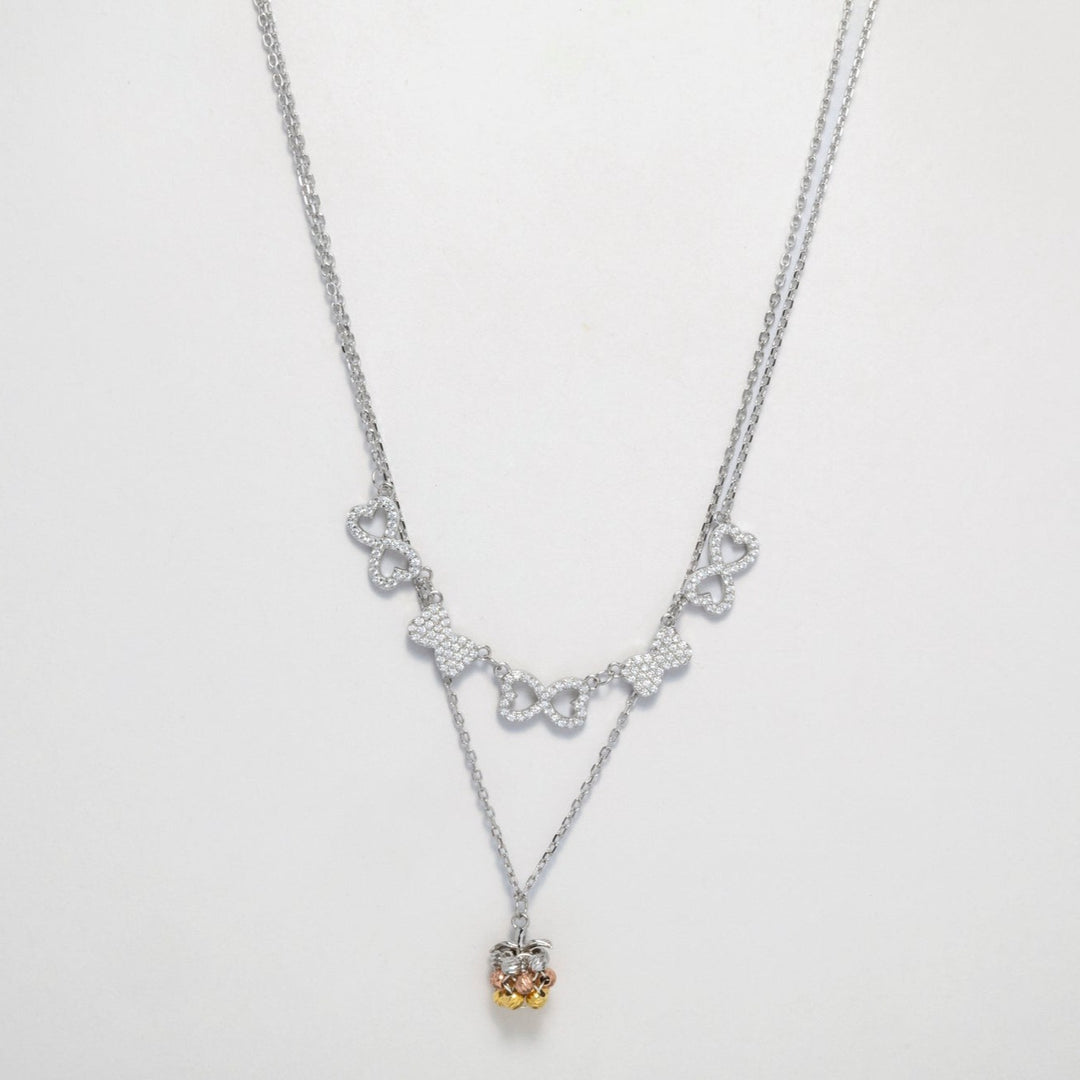 Athena - Double Layered Zirconia Bow Charm Necklace