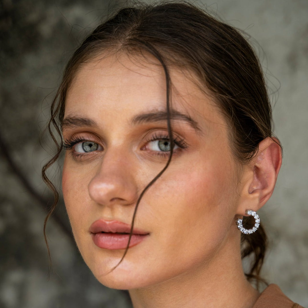 Sophie - Zirconia Studded Open Loop Earrings