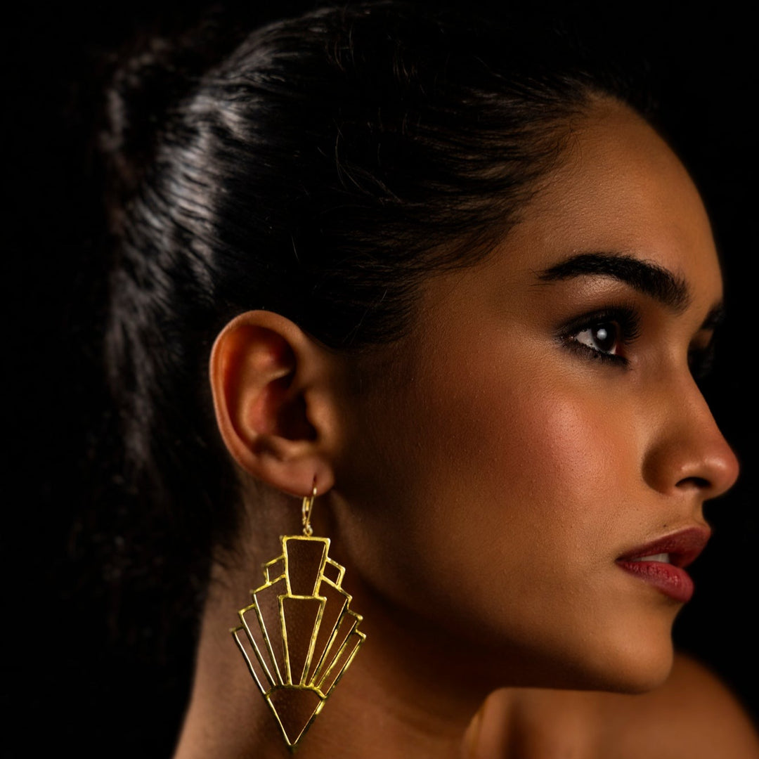 Geometry Magic - 925 Silver Triangle Dangle Earrings: Gold Rhodium Plating