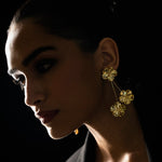 Load image into Gallery viewer, Floral Delight - 925 Silver Floral Dangle Earrings: Gold Rhodium Plating
