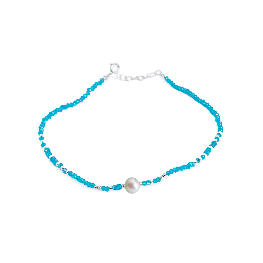 Fons - Pearl and Blue Crystal Beaded Anklet