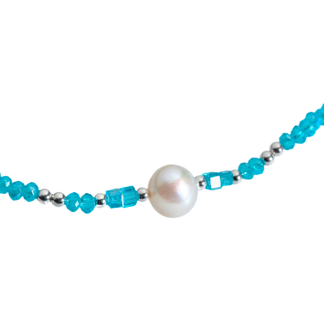 Fons - Pearl and Blue Crystal Beaded Anklet