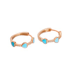 Load image into Gallery viewer, Delia - Zirconia-Studded Enamel Heart Huggies: Turquoise, Rose Gold Polish
