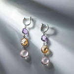 Load image into Gallery viewer, Borealis - Amethyst, Citrine, and Rose Quartz Stone Dangle Earrings
