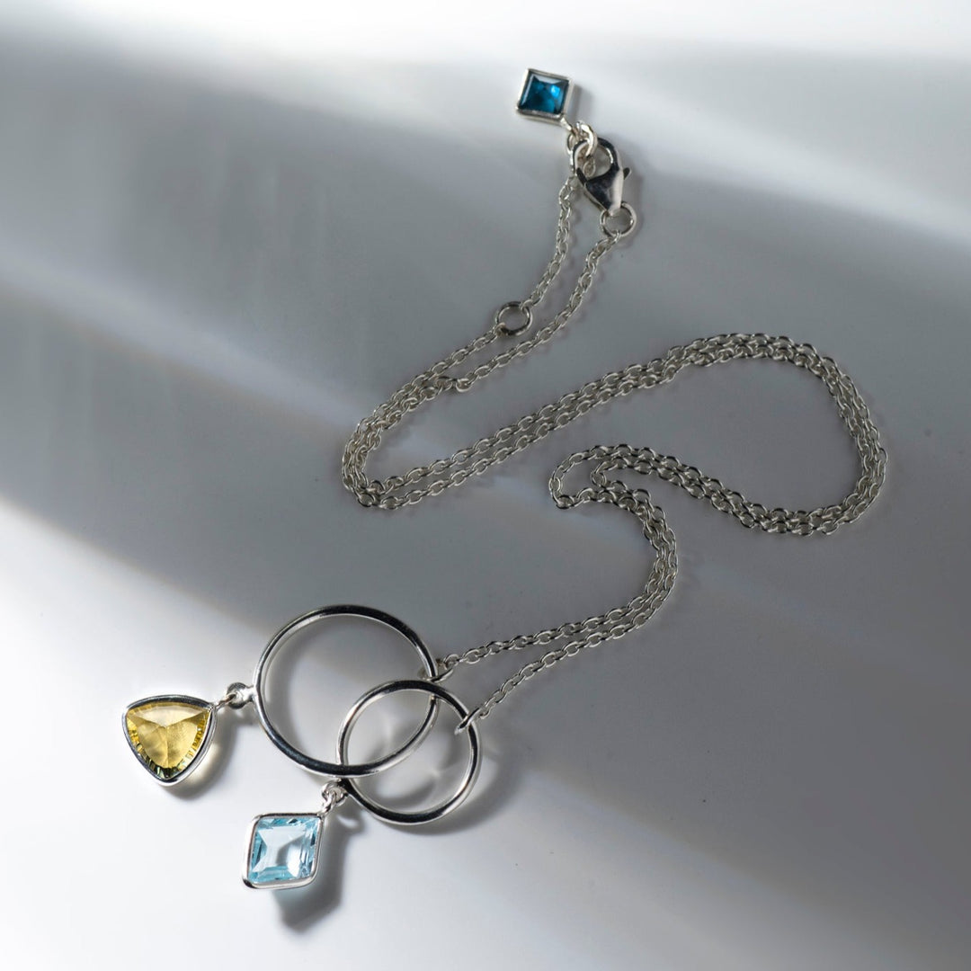 Altair - Sky Blue Topaz and Citrine Stone Silver Rings Necklace