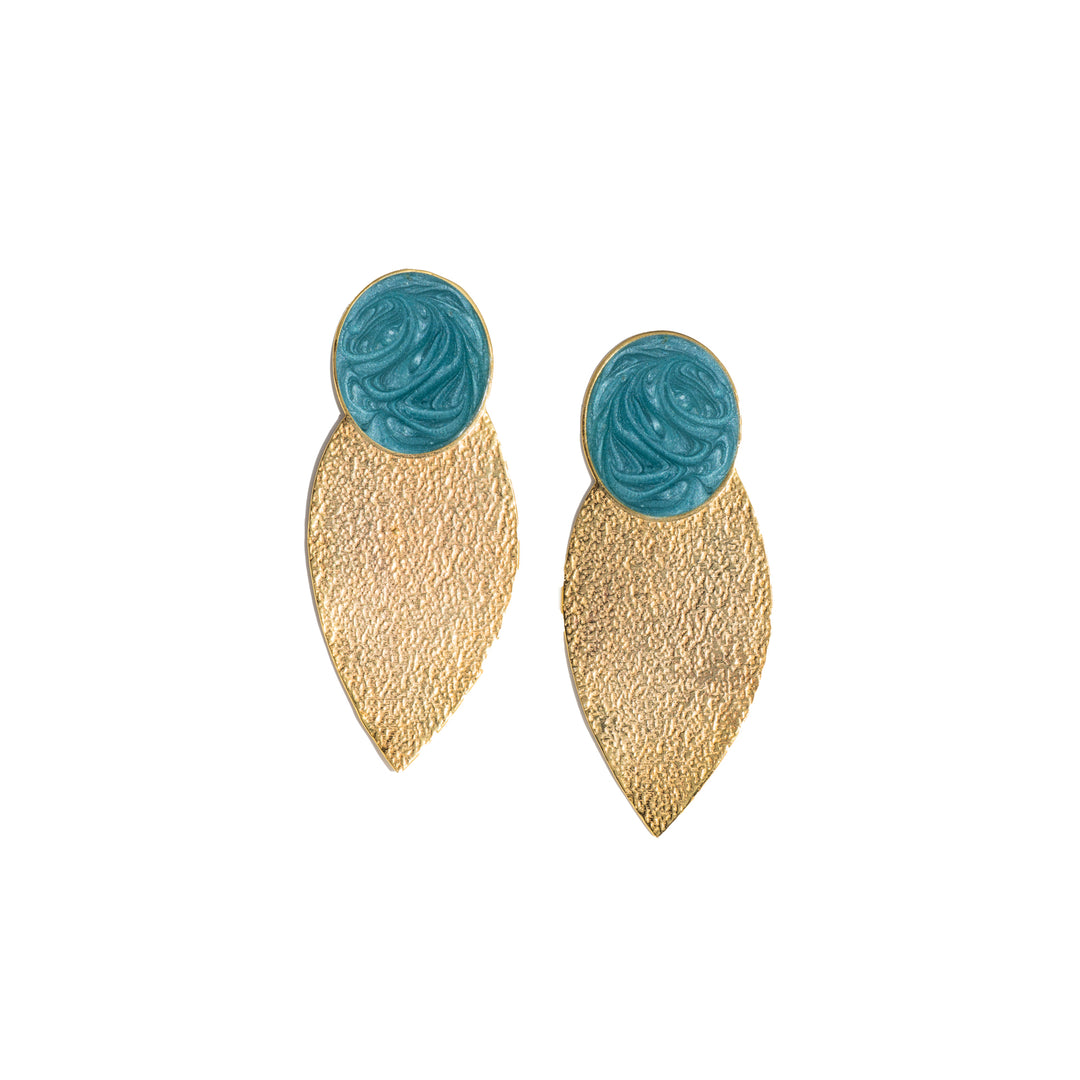 Charmed Vine - 925 Silver Leaf Earrings - Blue Enamel: Gold Rhodium Plating