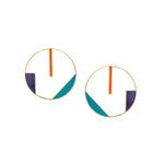 Load image into Gallery viewer, Rainbow Hues - 925 Silver Circle Earrings - Red, Blue, Purple Enamel: Gold Rhodium Plating
