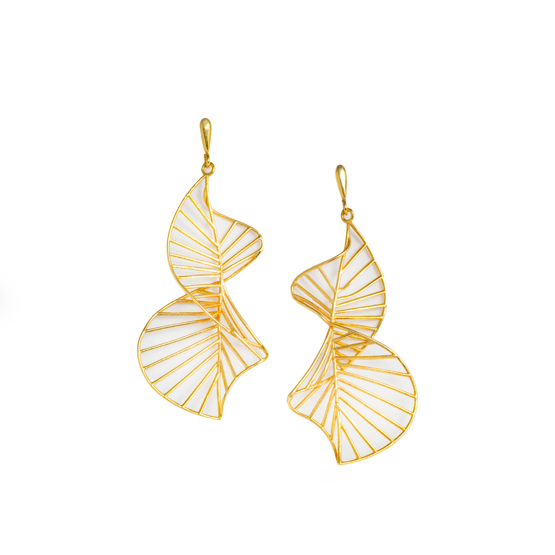 Twisted Marvels - 925 Silver Dangle Double Helix Earrings: Gold Rhodium Plating