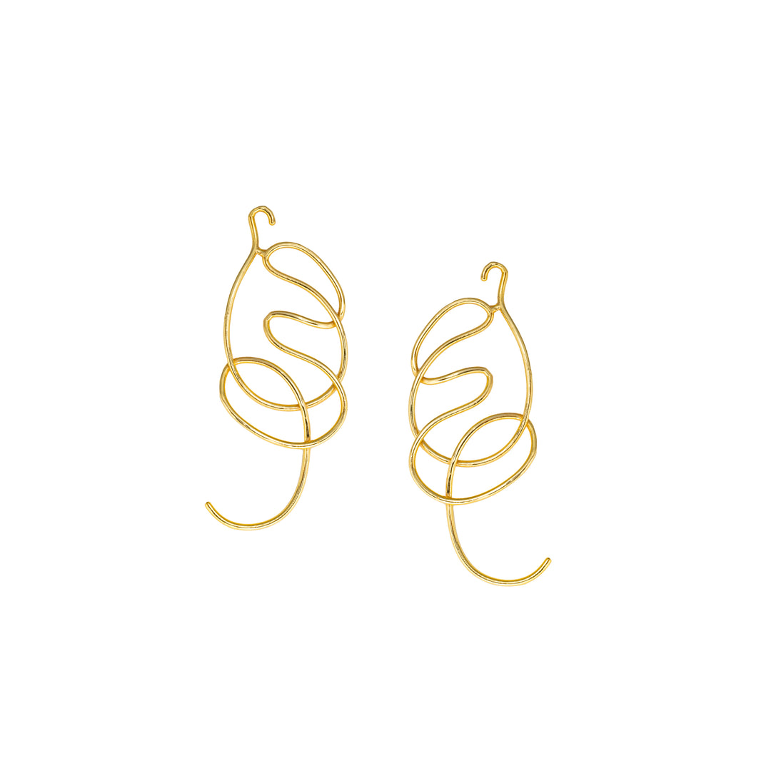 Looped Whimsy - 925 Silver Spiral Dangle Earrings: Gold Rhodium Plating