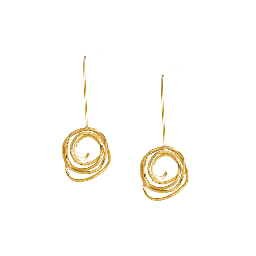 Spiral Wonders - 925 Silver Circular Dangle Earrings: Gold Rhodium Plating