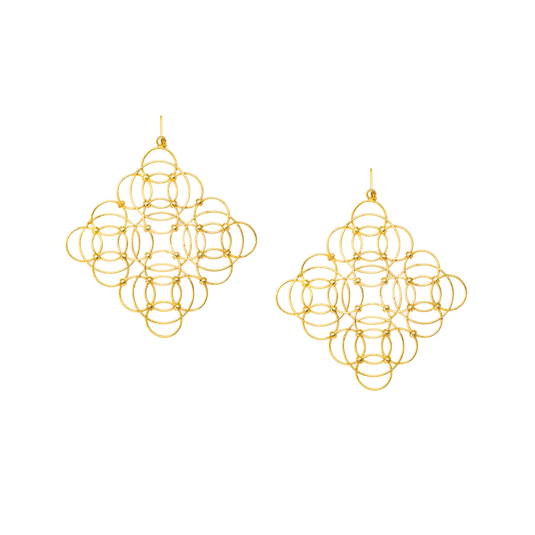 Artful Angles - 925 Silver Square Geometric Earrings: Gold Rhodium Plating
