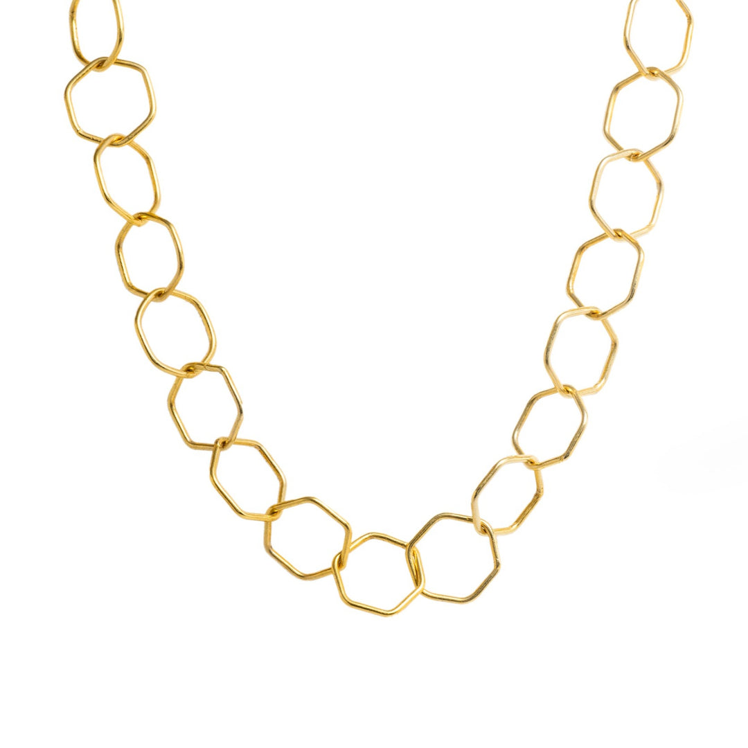 Linked Grace - 925 Silver Circle Link Necklace: Gold Rhodium Plating