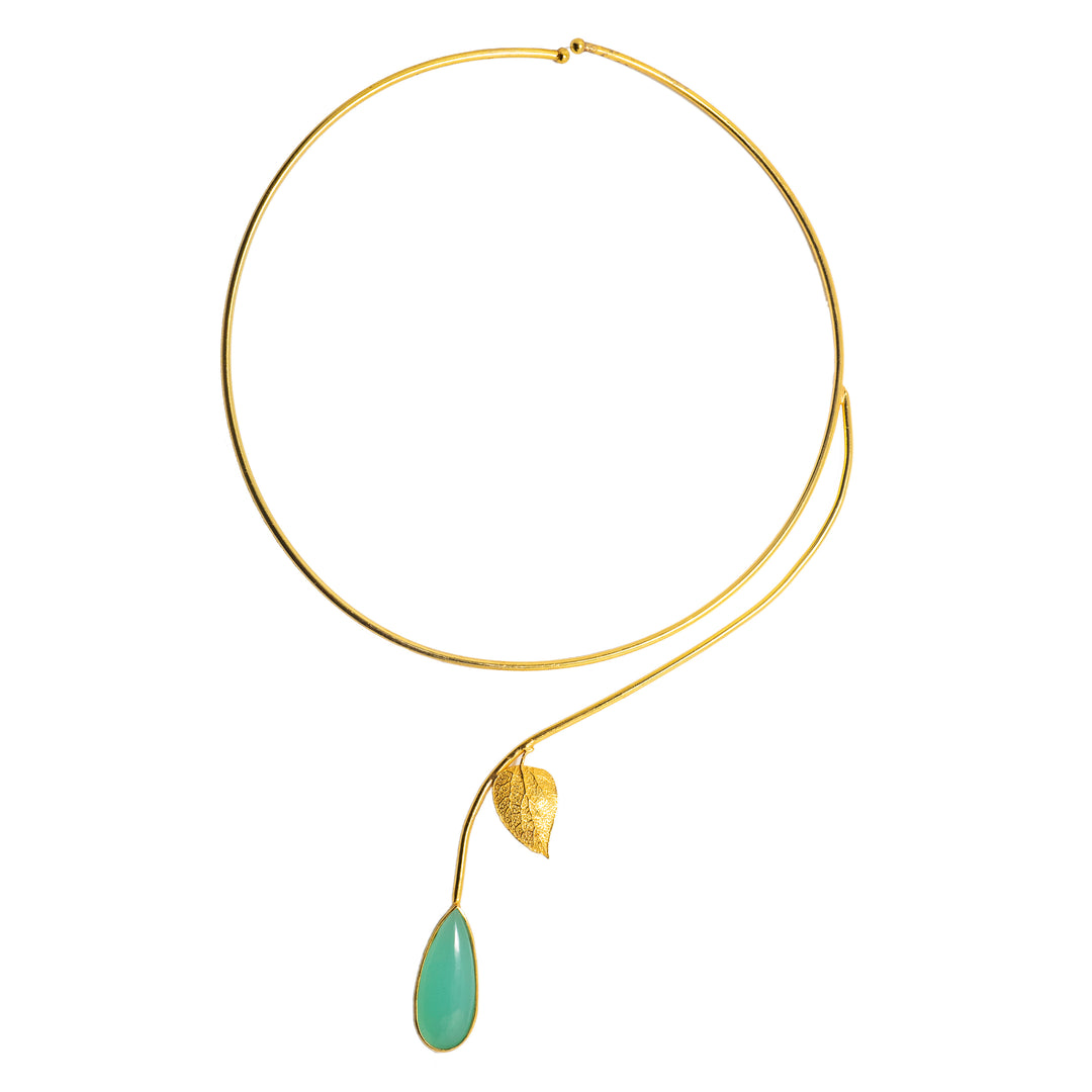 Nature's Embrace - 925 Silver Choker Necklace with Green Stone Pendant: Gold Rhodium Plating