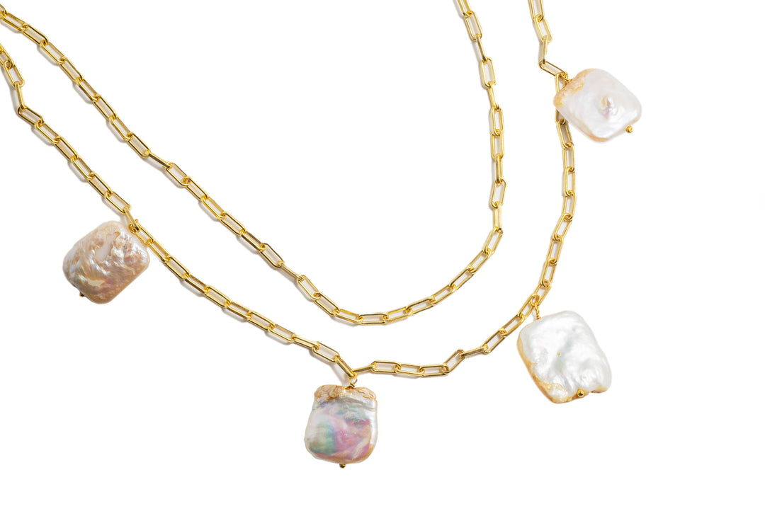 Timeless Beauty - 925 Silver Double-Layered Necklace with Pearl Stones: Gold Rhodium Plating