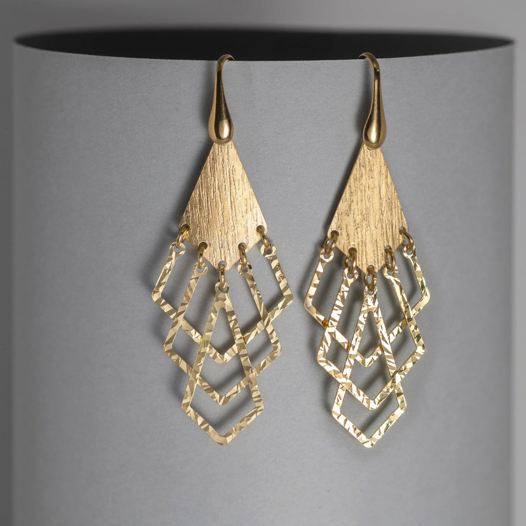 Amara - Geometric Dangler Earrings: Matte Gold Finish
