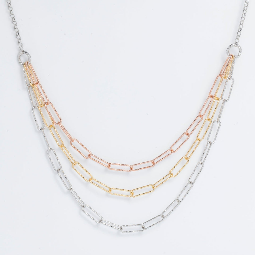 Amira - Triple Layered Necklace: Silver, Gold and Rose Gold Polish