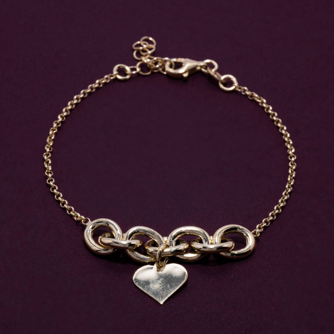 Aphrodite - Half Chain-link Heart Charm Bracelet: Gold and Silver Polish