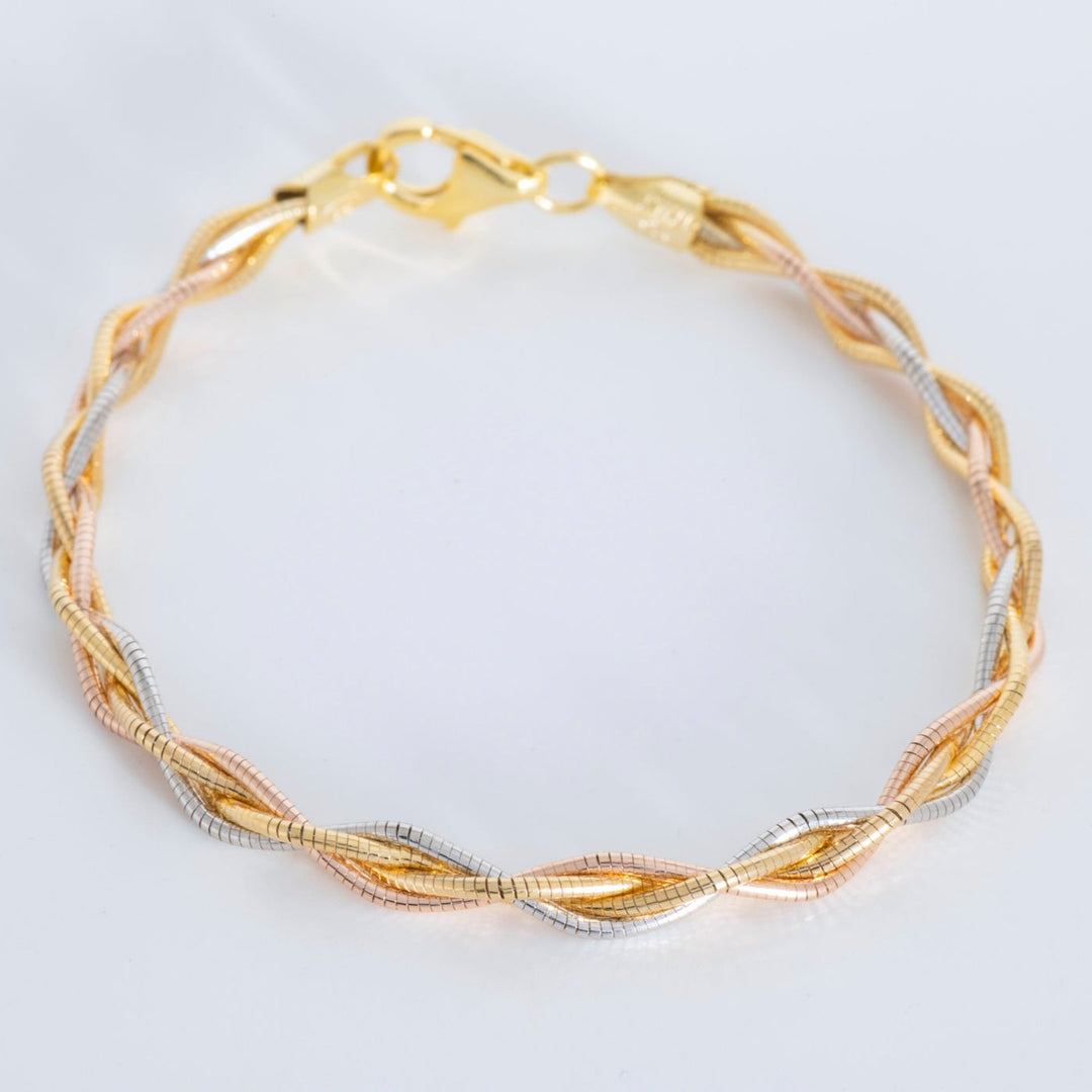 Adonis - Triple Layered Braided Bracelet: Silver, Gold and Rose Gold Polish