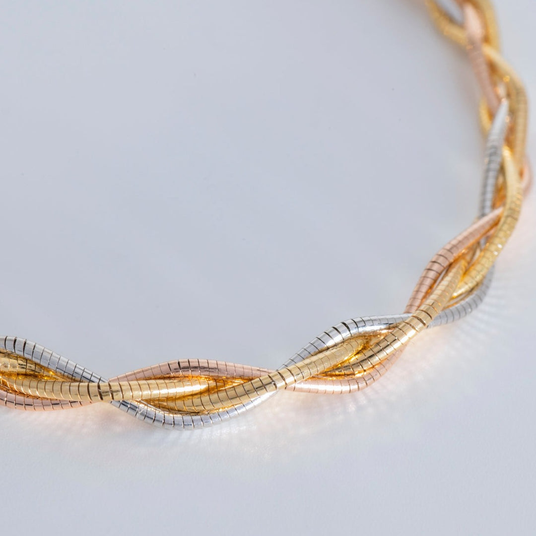 Adonis - Triple Layered Braided Bracelet: Silver, Gold and Rose Gold Polish