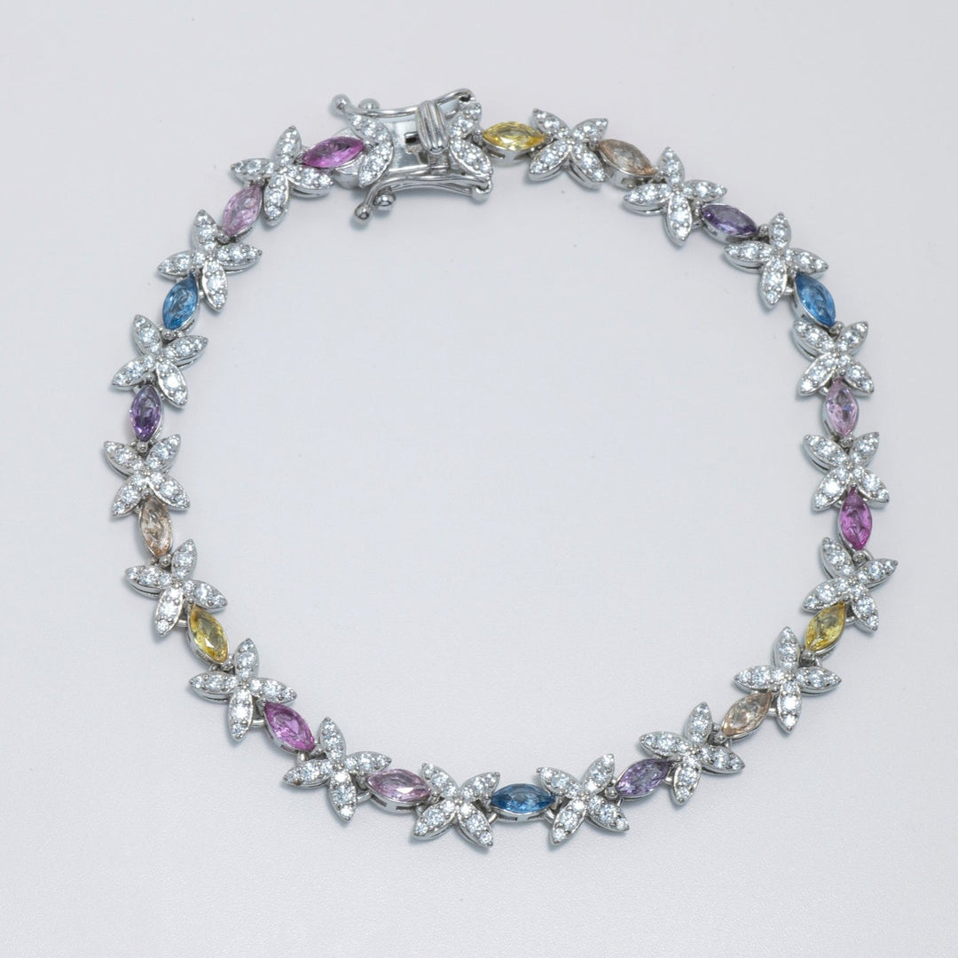 Hegemone - Zirconia and Colorful Stone Floral Bracelet
