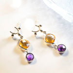 Load image into Gallery viewer, Draco - Amethyst &amp; Citrine Stone Dangler Earrings
