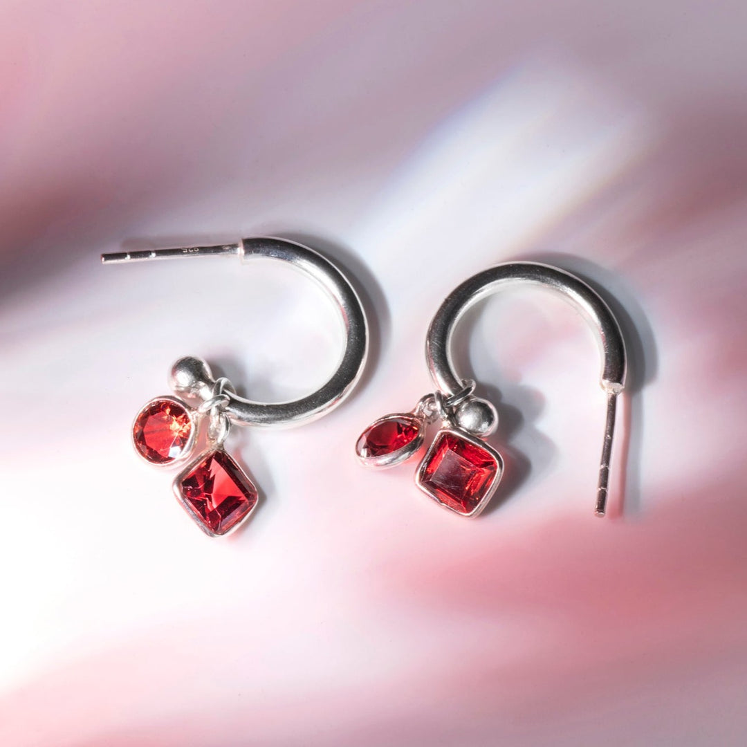 Arcturus - Garnet Stone Hoop-Drop Earrings