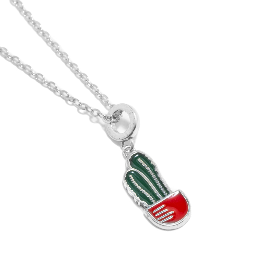 Spina - Waterproof Enamel Cactus Pendant Necklace: Red and Green