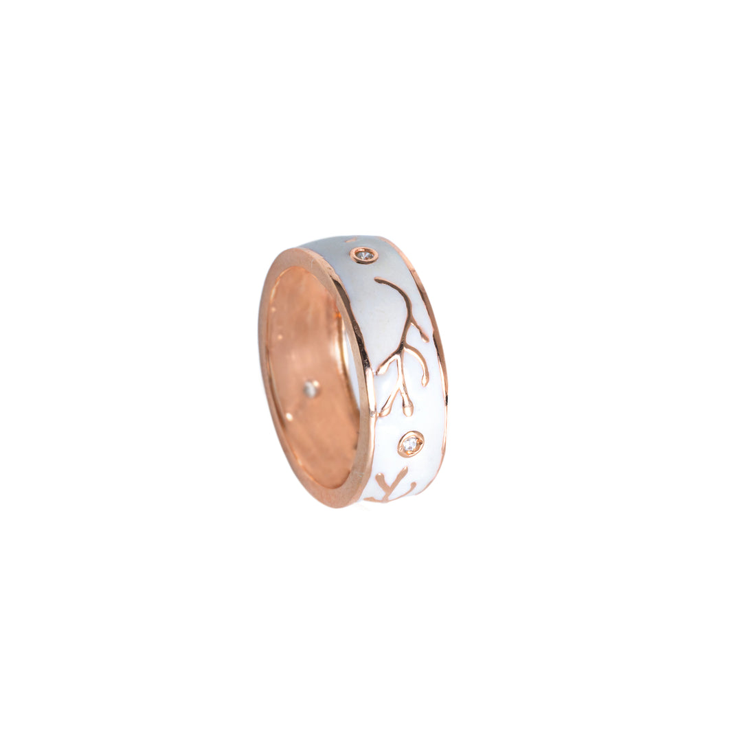 Sol - Waterproof White Enamel Zirconia Ring: Rose Gold Polish