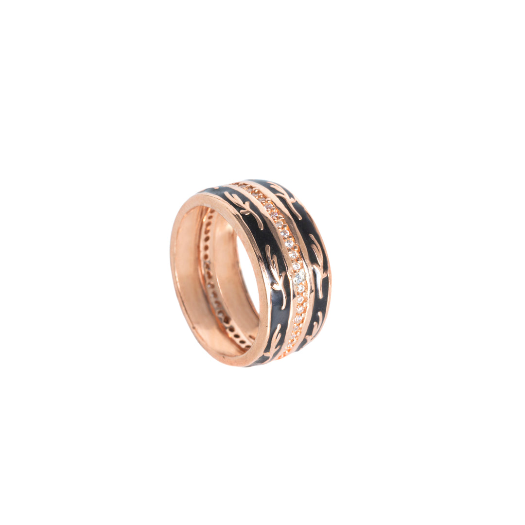 Jupiter - Black Enamel Band Ring: Rose Gold Polish