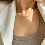 Load image into Gallery viewer, Amira - Triple Layered Necklace: Silver, Gold and Rose Gold Polish
