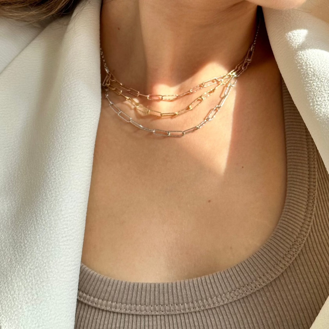 Amira - Triple Layered Necklace: Silver, Gold and Rose Gold Polish