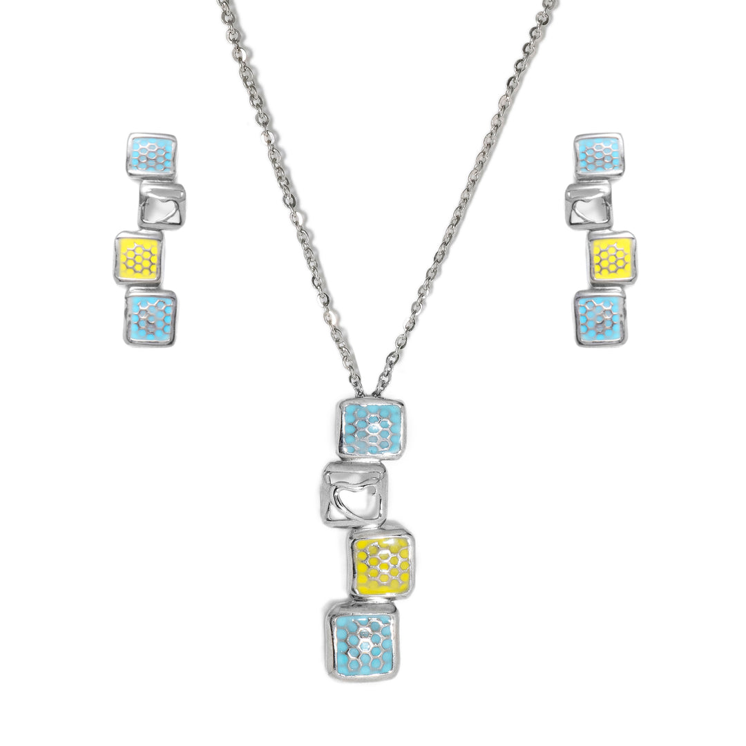 Ceres - Waterproof Enamel Engraved Squares Set: Yellow and Blue