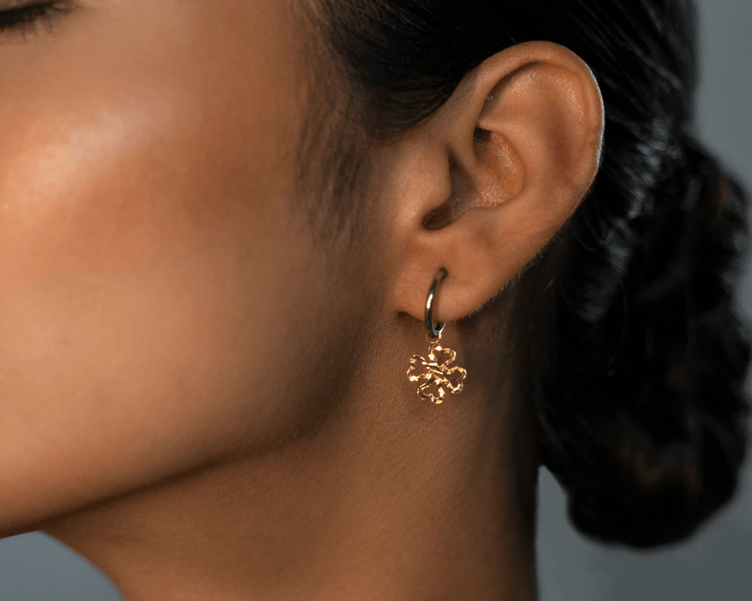 Fortuna - Dangling Floral Charm Earrings: Silver and Gold Polish