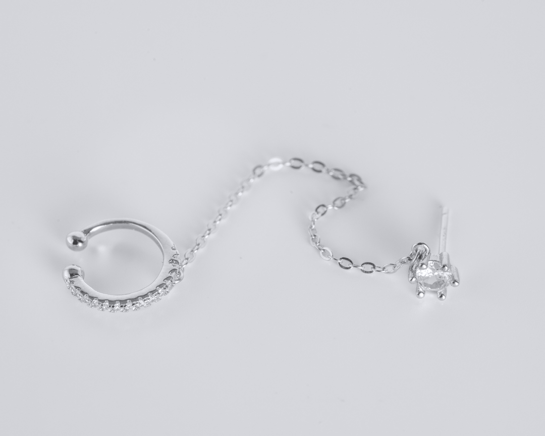 Deimos - Zirconia Studs and Earcuff Chain Earrings