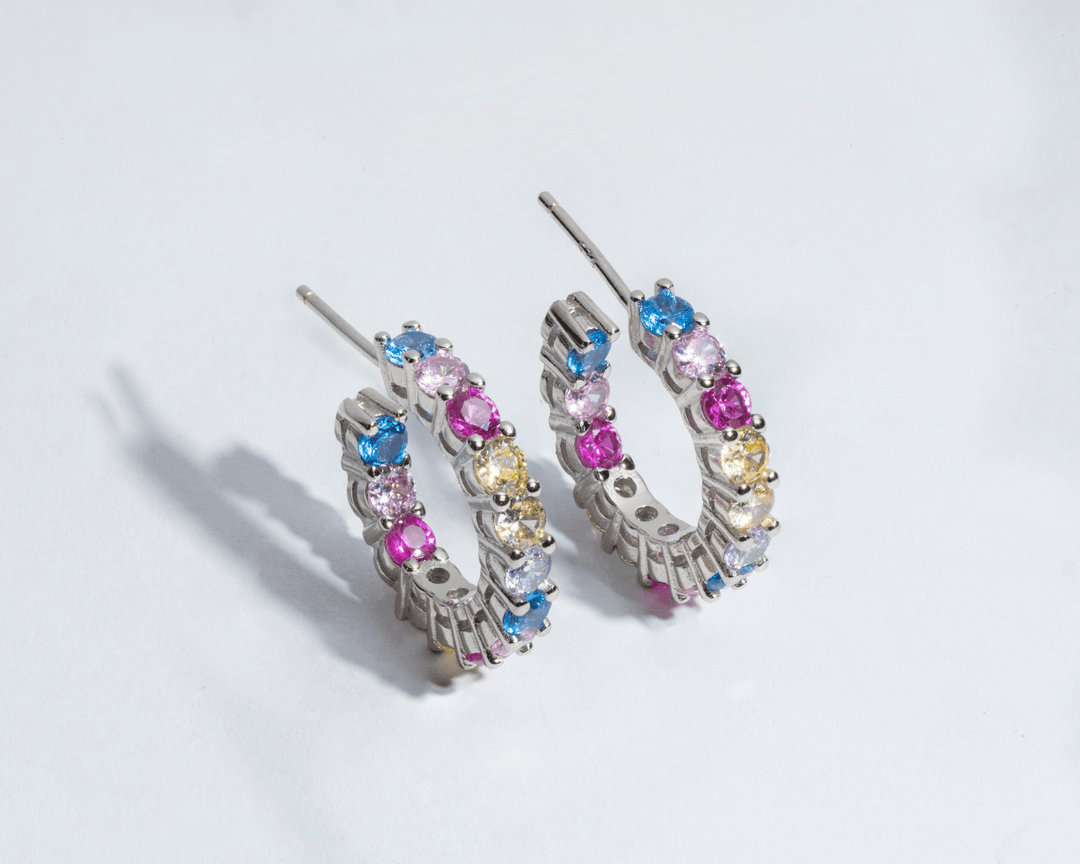 Altair - Silver Multi Semi Small Hoop Earrings
