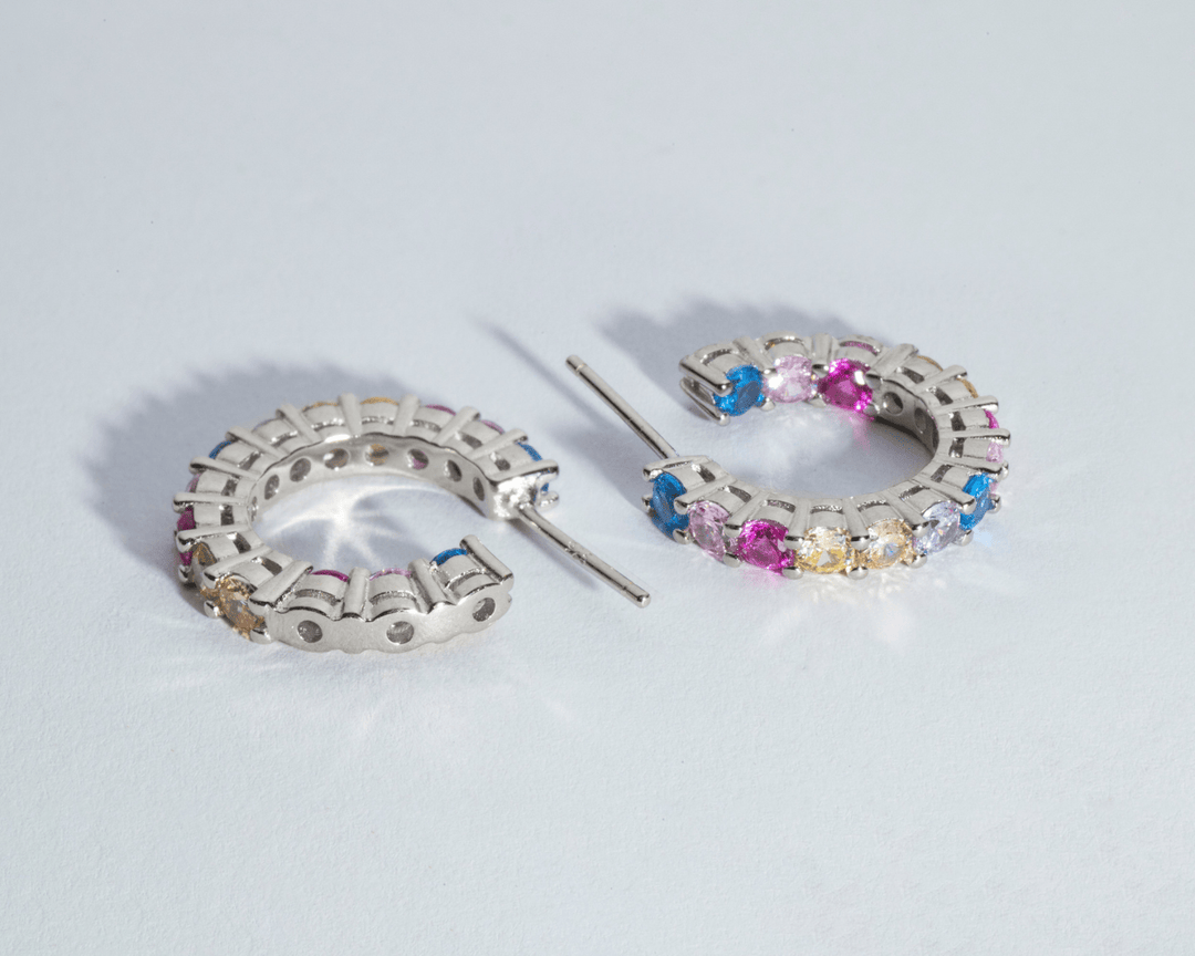 Altair - Silver Multi Semi Small Hoop Earrings