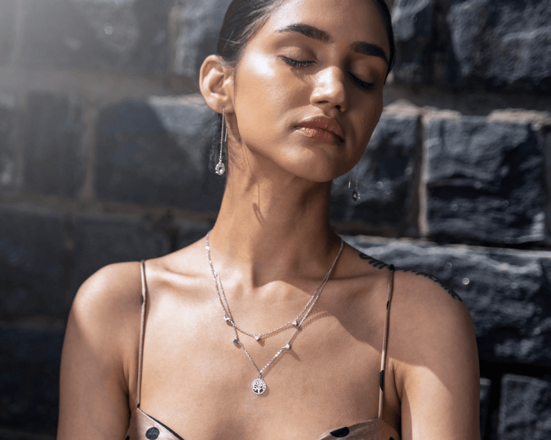 Assyria - Zirconia Heart and World Tree Charm Necklace