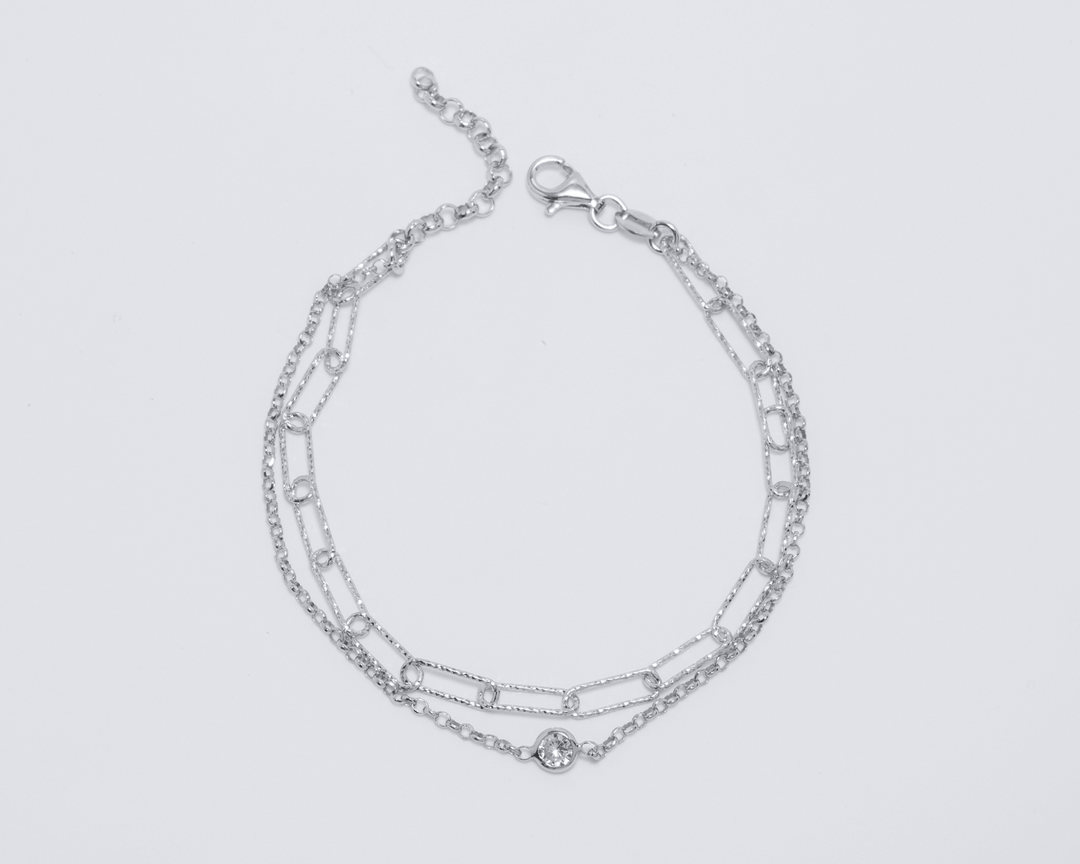 Thalia - Double Layered Link Zirconia Solitaire Bracelet