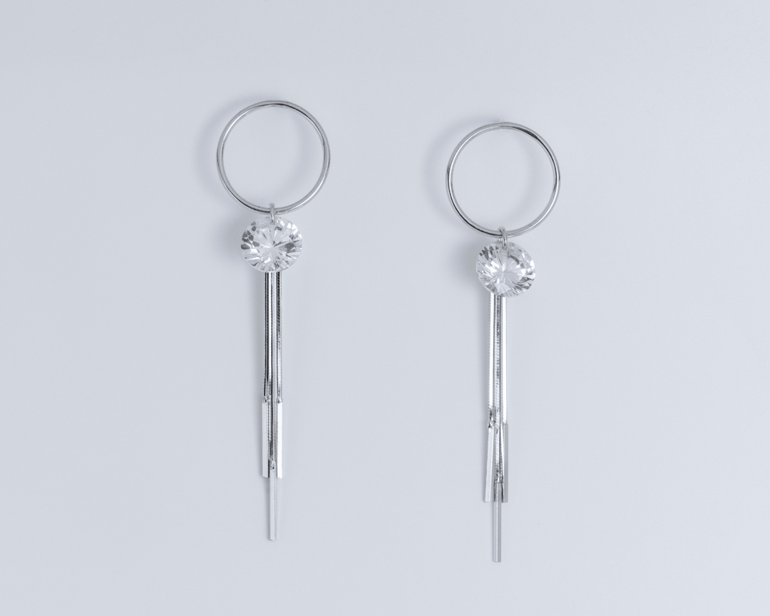 Venus - Silver Tassle Zirconia Solitaire Dangler Earrings