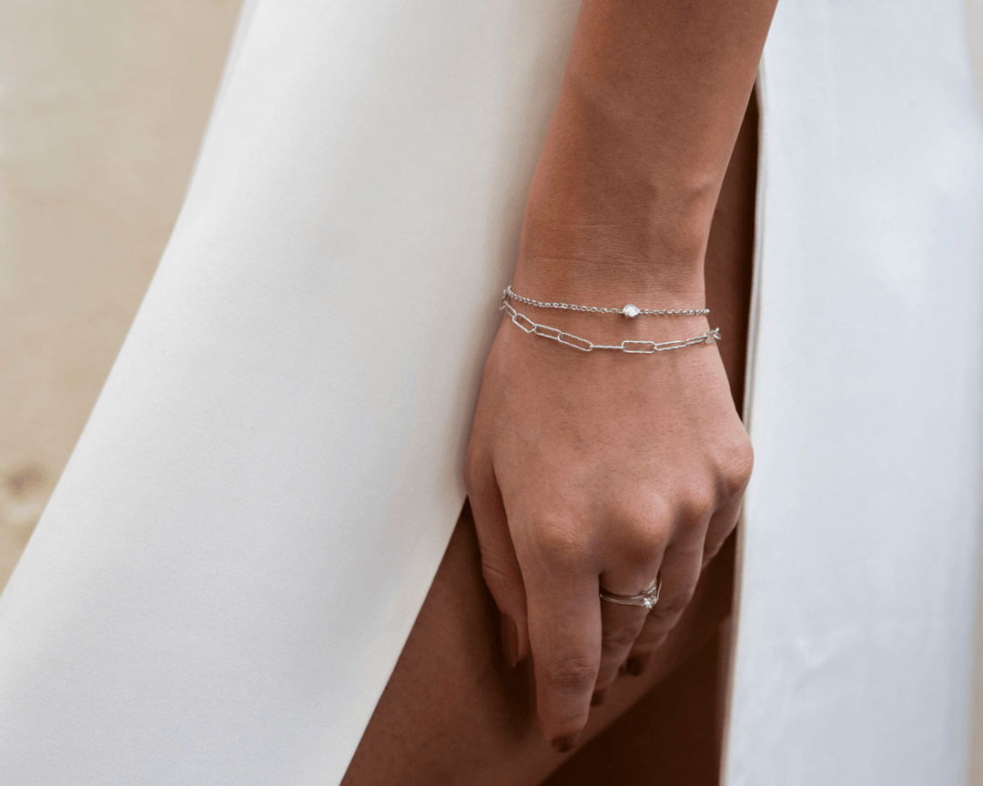 Thalia - Double Layered Link Zirconia Solitaire Bracelet