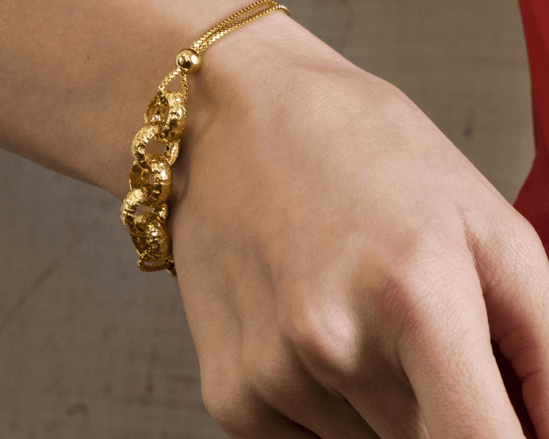 Plutus - Braided Rings Snake Chain Bracelet: Gold Polish