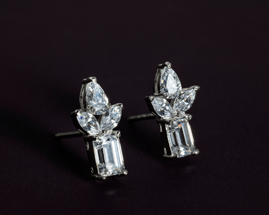 Maia - Princess Cut Teardrop Zirconia Cluster Earrings