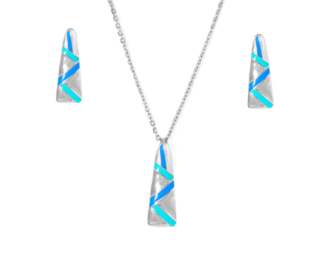 Vesta - Waterproof Enamel Triangle Set: Blue and Sky Blue / Pink and Peach