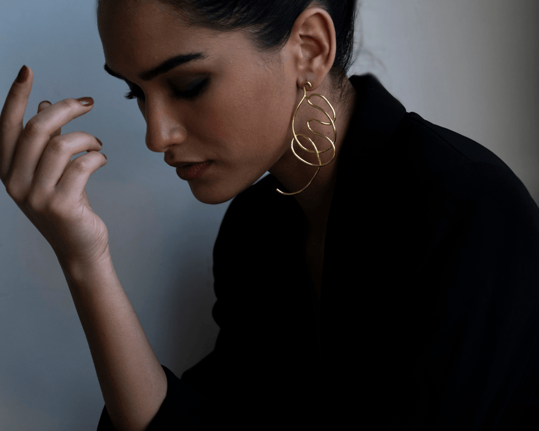 Looped Whimsy - 925 Silver Spiral Dangle Earrings: Gold Rhodium Plating
