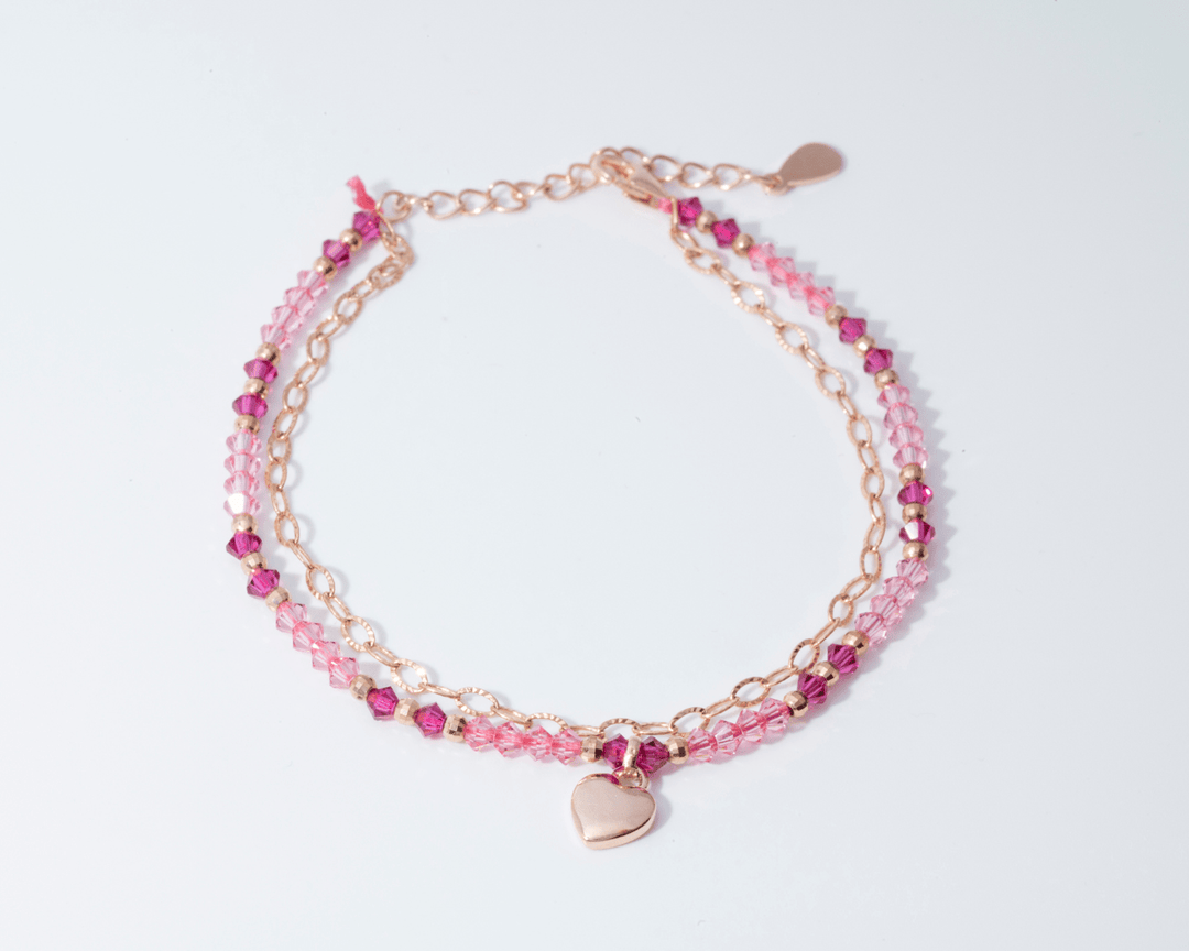 Imeros - Double Layered Beaded Heart Bracelet: Gold Polish