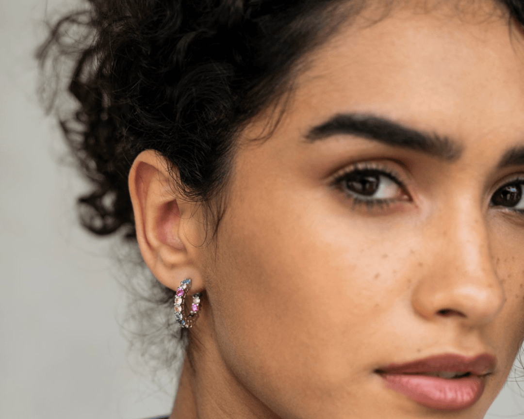 Altair - Silver Multi Semi Small Hoop Earrings