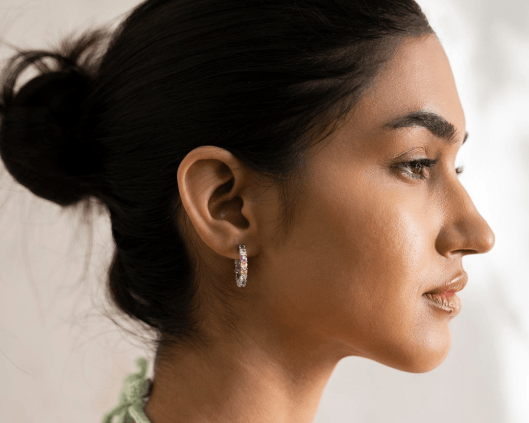 Altair - Silver Multi Semi Small Hoop Earrings