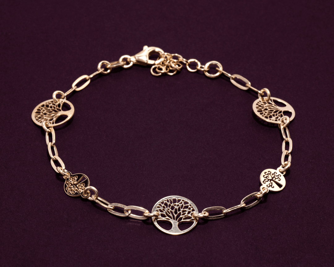 Drasil - Chainlink World Tree Charm Bracelet: Gold Polish