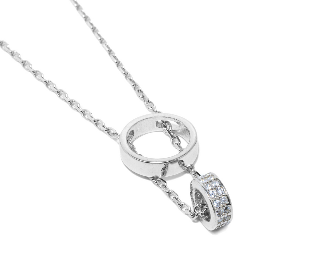 Hephaestus - Zirconia Studded Dual Circle Pendant Necklace