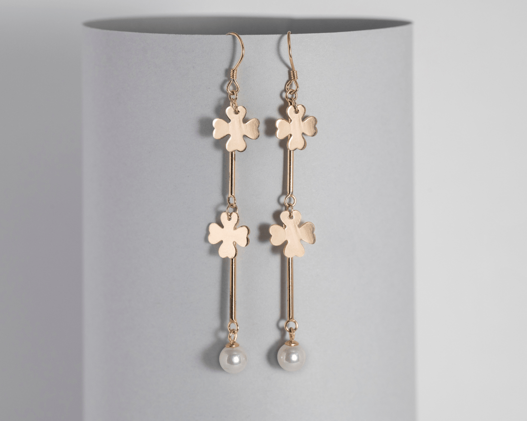Flora - Floral Dangler Earrings: Gold Polish